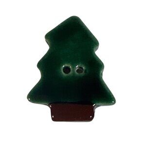 Ceramic Christmas Tree Button 1" Green & Brown Two Hole Design